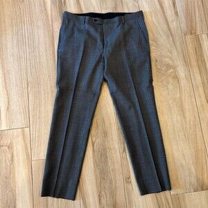 Mens Dress Pants Gray Plaid Flat Front Straight Leg Size 37x31